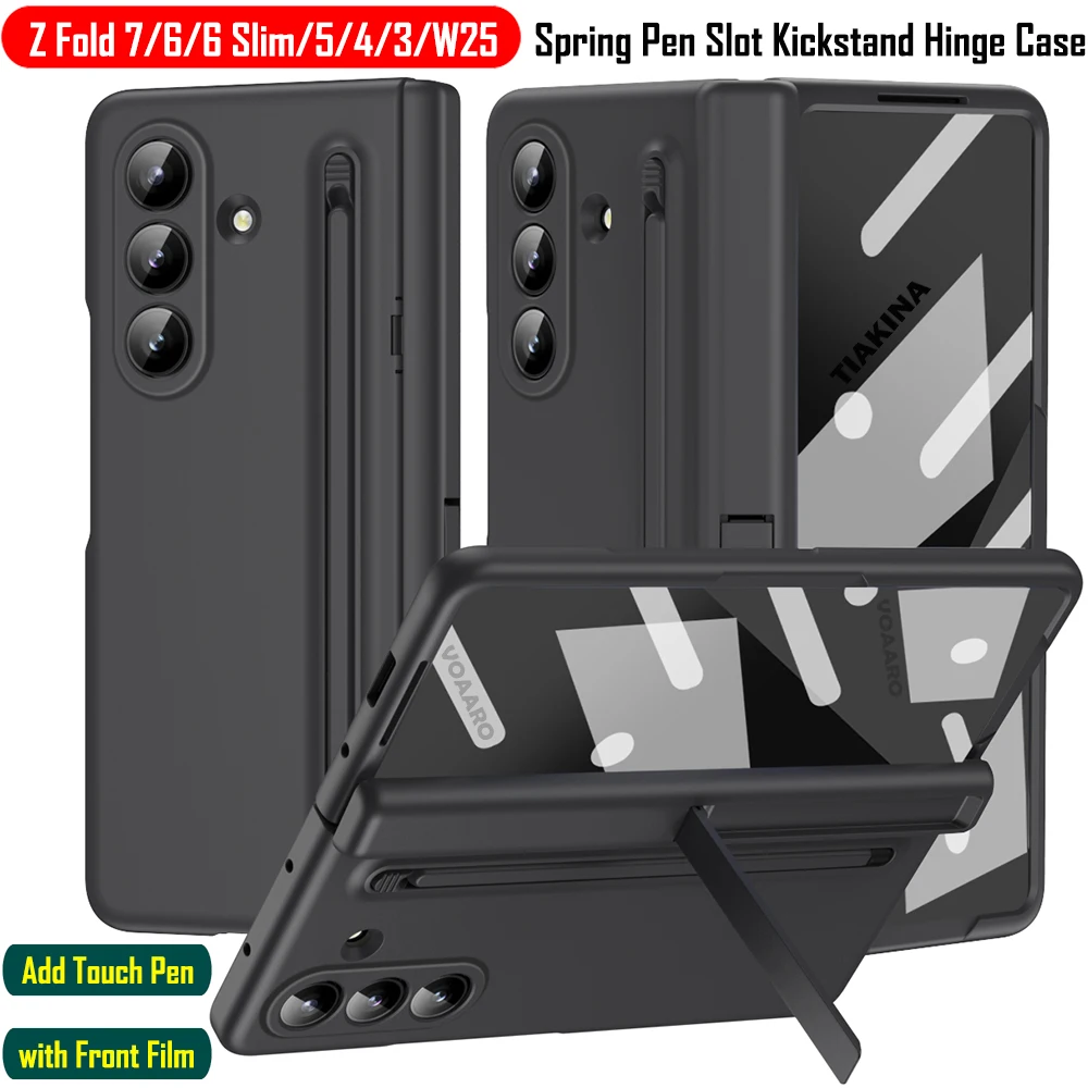 

Пружинный слот для ручки Funda для Samsung Galaxy Z Fold 7 6 Slim 5 4 3 SE W25, защитный чехол с подставкой и шарниром на передней пленке, сенсорная ручка