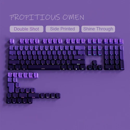 Imagen 2 del producto Teclas PBT de doble disparo, color morado degradado, perfil OEM, impresión lateral, retroiluminado RGB, 135 teclas para interruptores Cherry MX, teclado para juegos