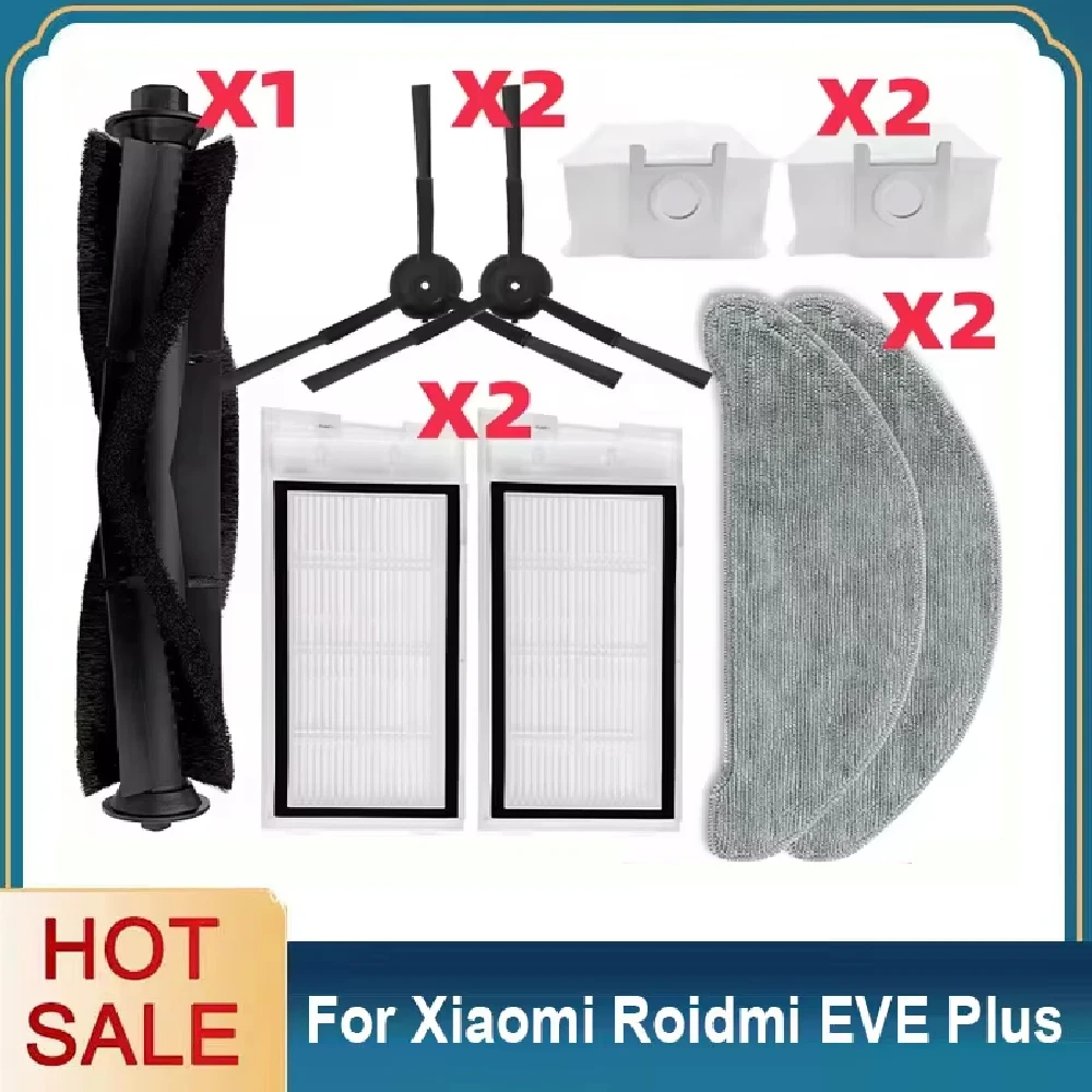 For Roidmi Eve Plus SDJ01RM Robotic Vacuum Cleaner Spare Parts Mop Cloth Hepa Filter Main Brush Side Brush Dust Bag Accessories