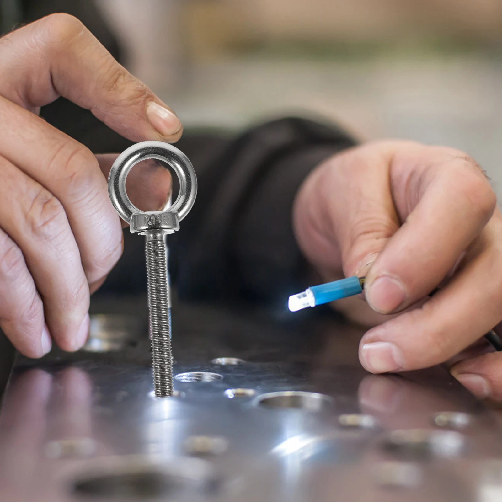 

2Pcs Stainless Steel Eyebolts Durable Threaded Eye Bolt Lifting Equipment Part Garden Outdoor Use -Resistant Long