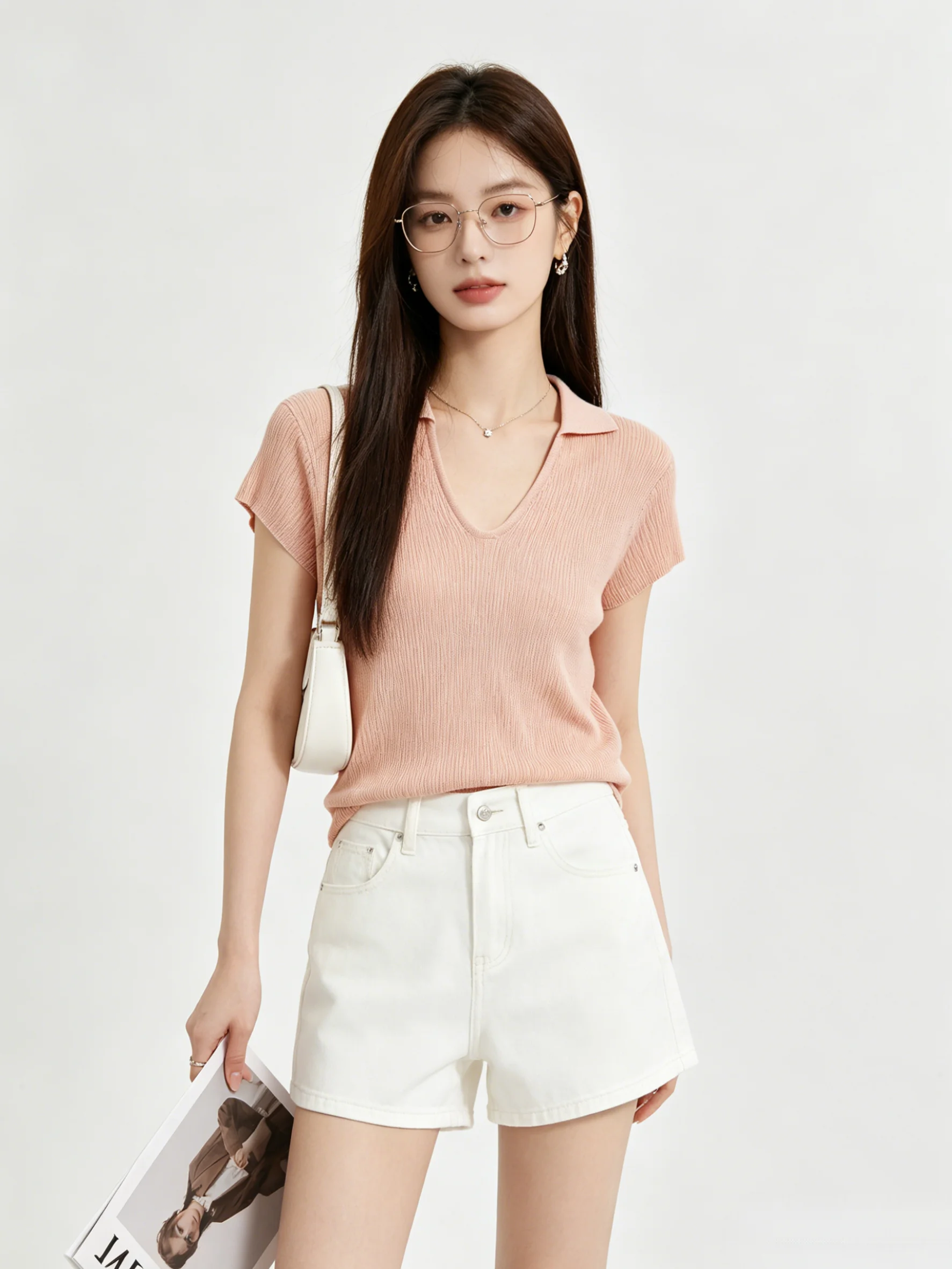 2026 New Style Gentle Elegant Summer Short Sleeve T-Shirt Skin-friendly Flip Collar Slimming Versatile Top Age-defying Korean...