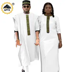 African Matching Outfit for Couples Women Dresses Dashiki Men Suits Top and Pant Robe Cap Muslim 4 Pieces Sets Agbada Y23C058