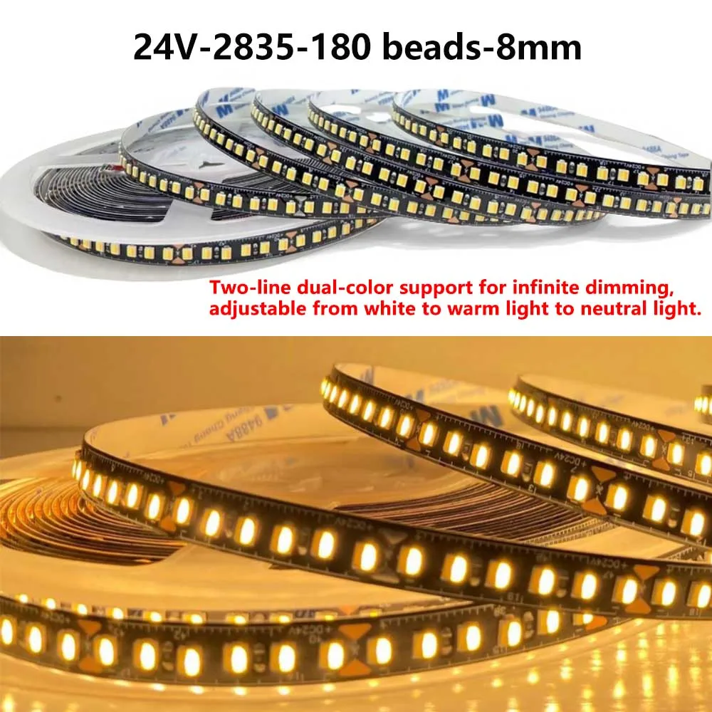 

10 м 2835 180 светодиодов/м SMD 1800 Светодиодная лента 10 м/лот 10 мм PCB DC 24 В ip20 Не водонепроницаемый Гибкий свет Белый Теплый белый
