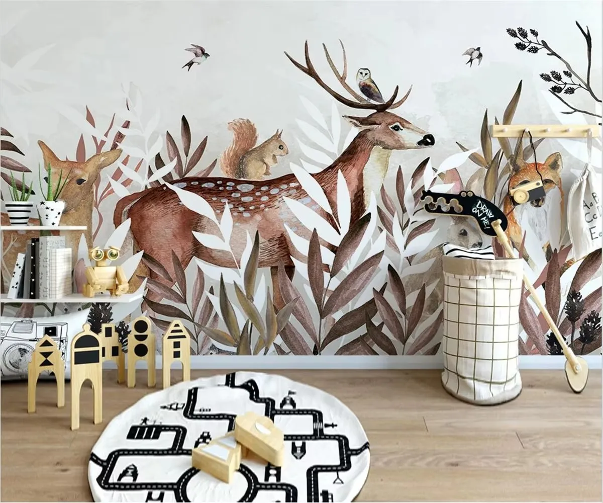 Custom Any Size Murals Wallpaper 3D Modern hand drawn forest elk Wall Painting Living Room TV Backdrop Wall Papel De Parede