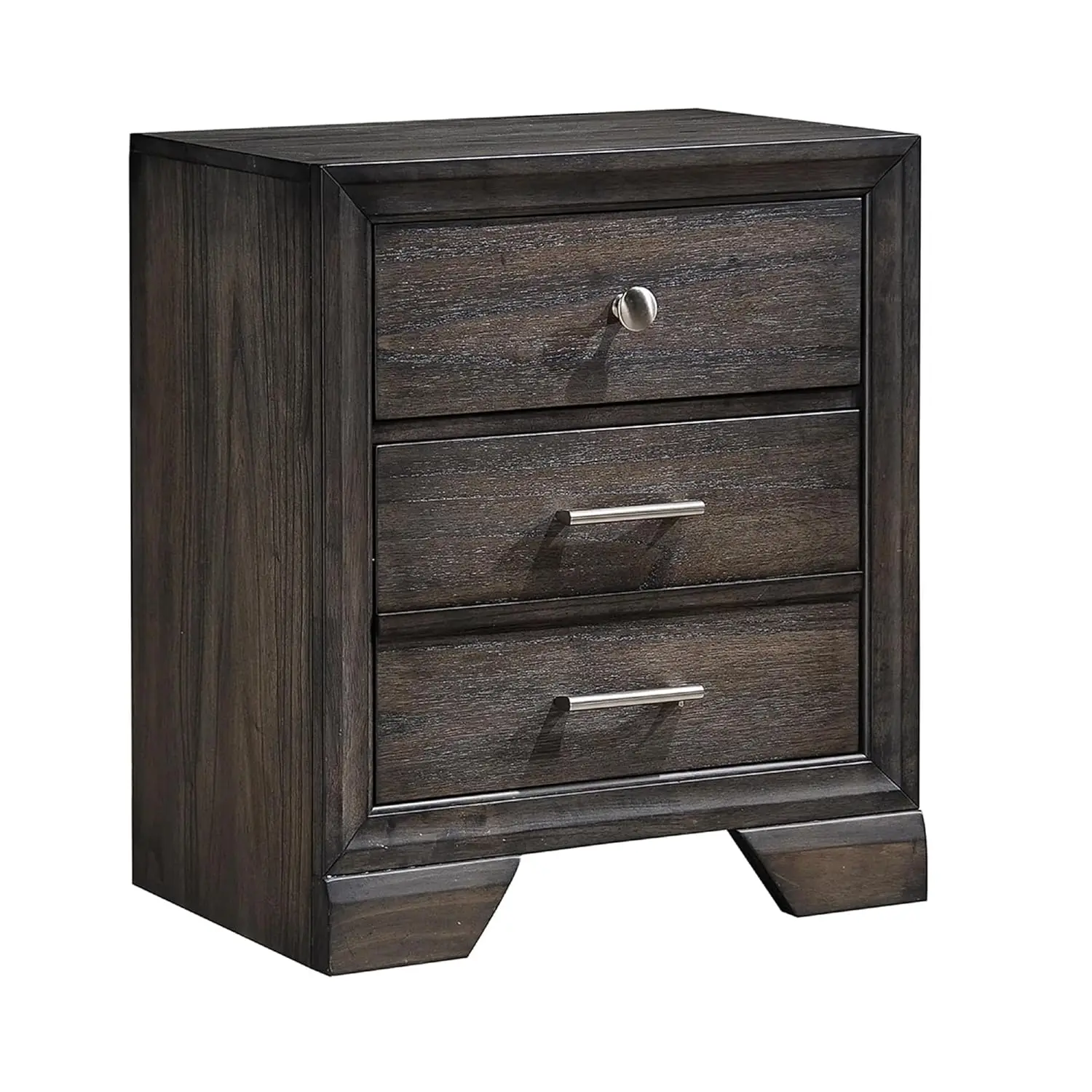 Rustic Dark Gray Nightstand with 3 Drawers & Chrome Handles, Bedroom Furniture, Customized