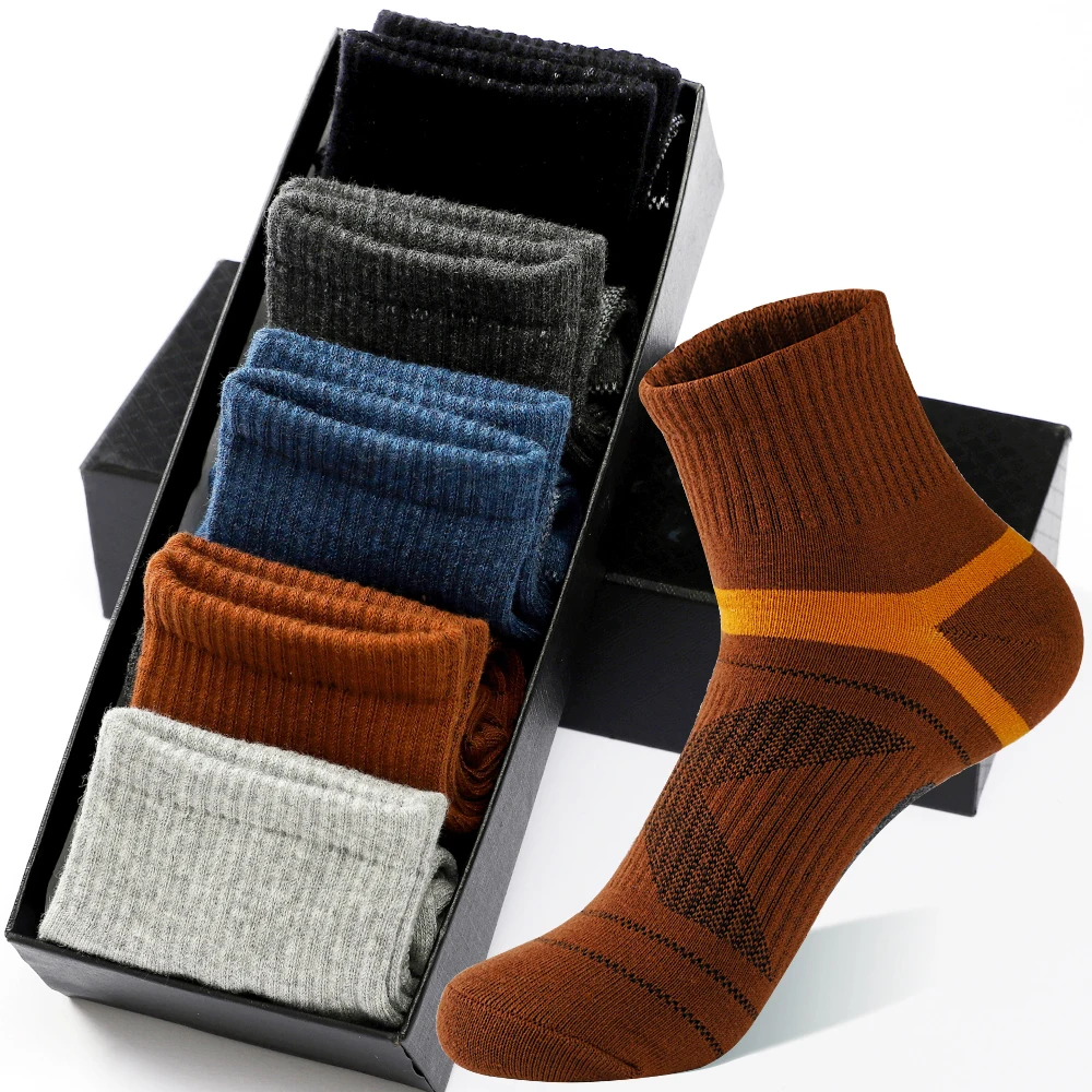 High Quality 5Pairs / Lot Combed Cotton Men\'s Socks New Casual Breathable Active Socks Man Cycling Socks Sokken EUPlus Size38-45