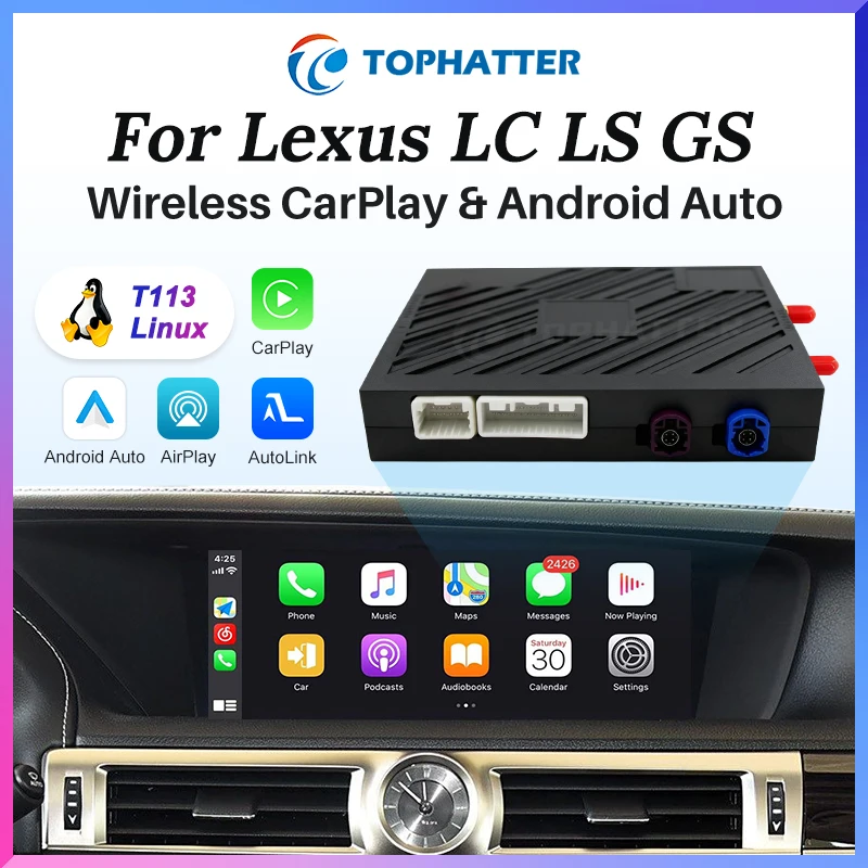 

Wireless CarPlay Android Auto Adapter for Lexus LC LS GS Series, Luxury Model Specific, Retains Mark Levinson Sound System