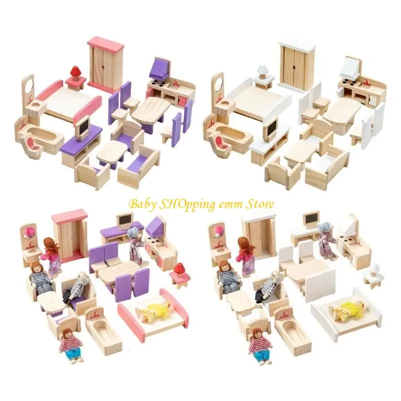 23GD Dollhouses Furniture Set with Movable Dolls Scene Display Toy for Pretend Play