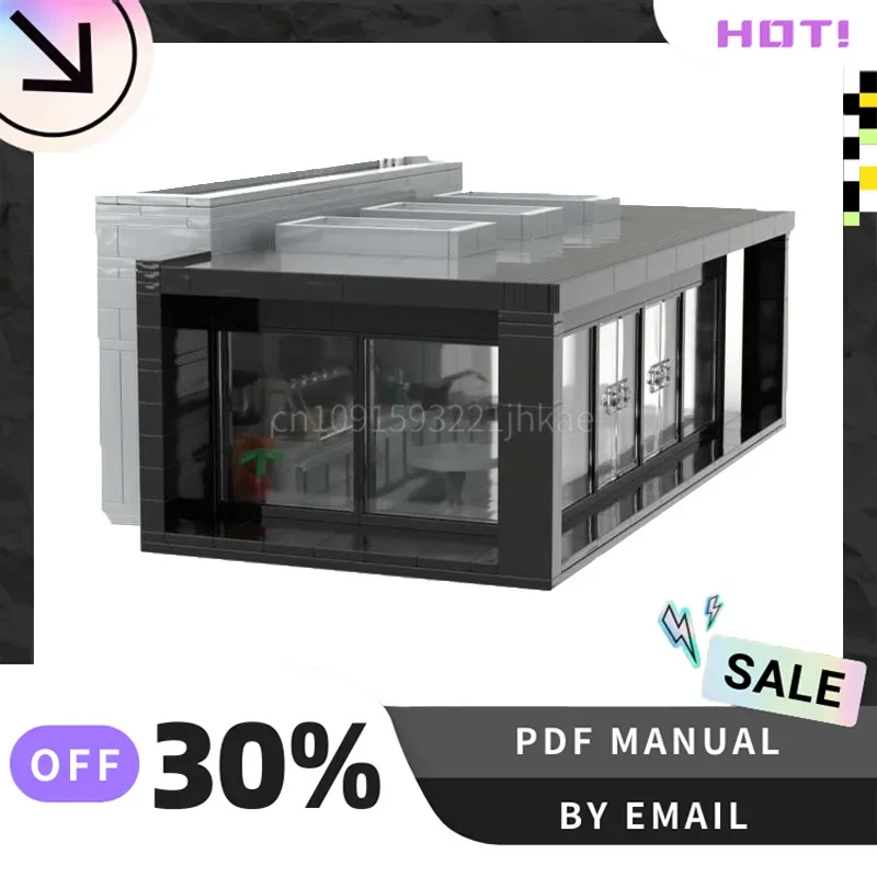 [569 peças] personalizado moc moderno café casa criativa blocos de construção conjunto haste brinquedo educativo diy modelo de construção kit aniversário