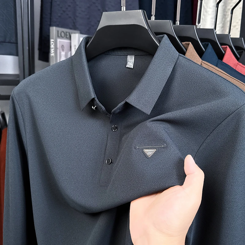 Marke Luxus männer Polo-Shirt Revers Langarm T-Shirt Herbst Neue Ankunft Exquisite Brust Logo Design Business-Mode Herrenmode