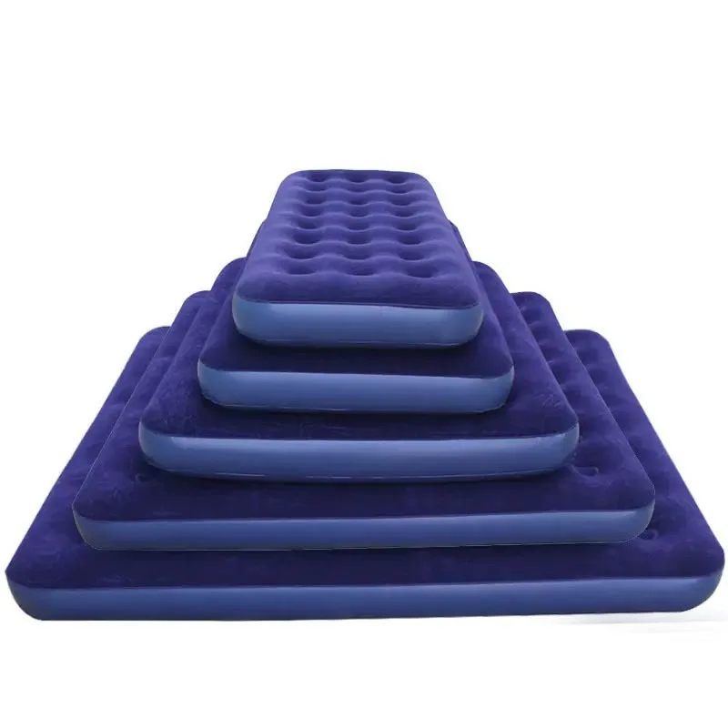 CX camping PVC flocking inflatable bed honeycomb flocking mattress blue air mattress