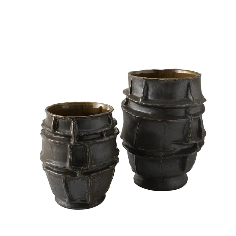 Wabi Sand retro metallic ceramic special-shaped vase home model room B & B art flower arrangement decoration