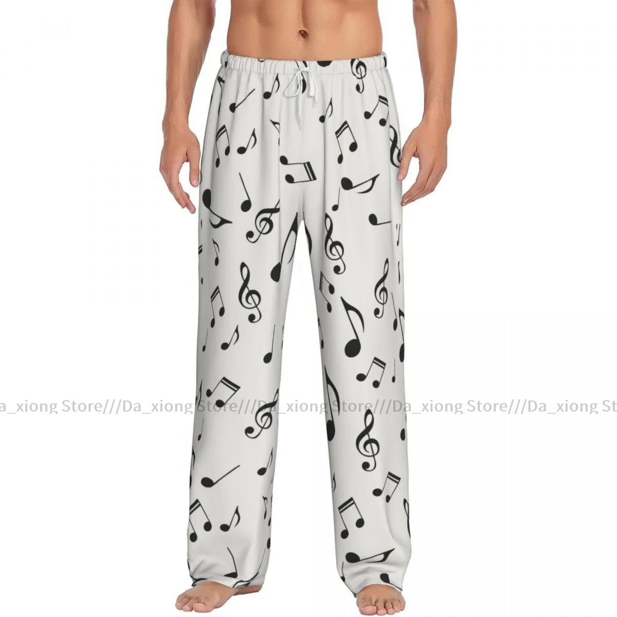 Ropa de dormir para hombre, pantalones de dormir sueltos, pijamas con notas musicales, pantalones largos de salón, ropa de casa informal