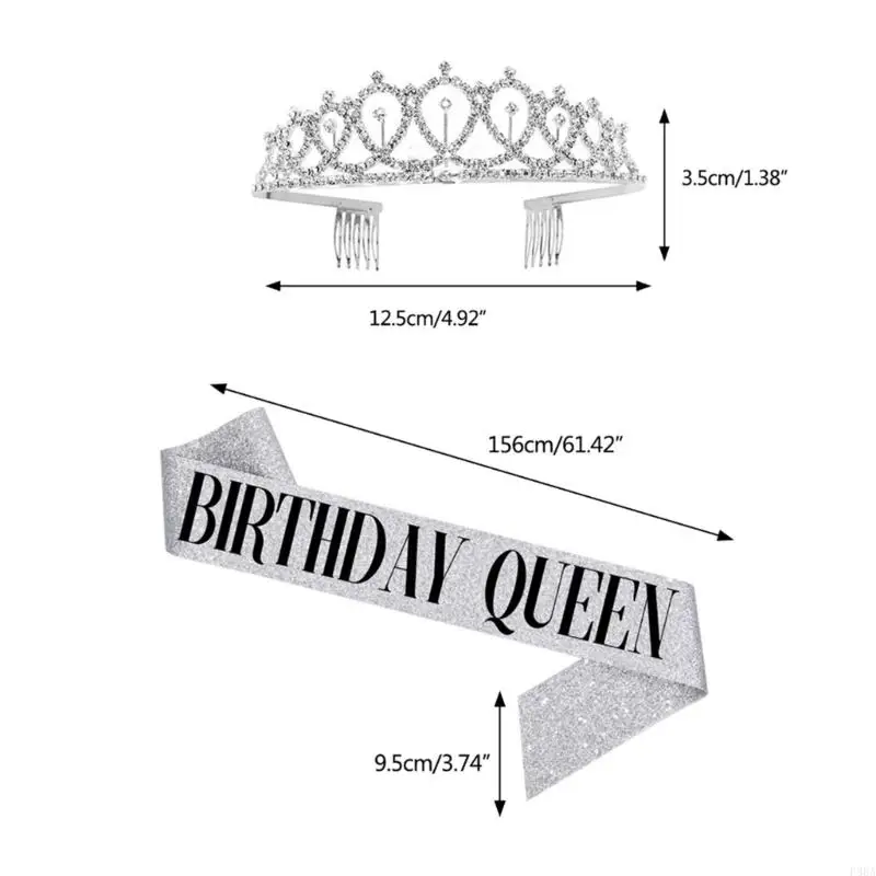 P88A For Women Birthday Rhingestones For Girls Tiaras Crowns with Sash