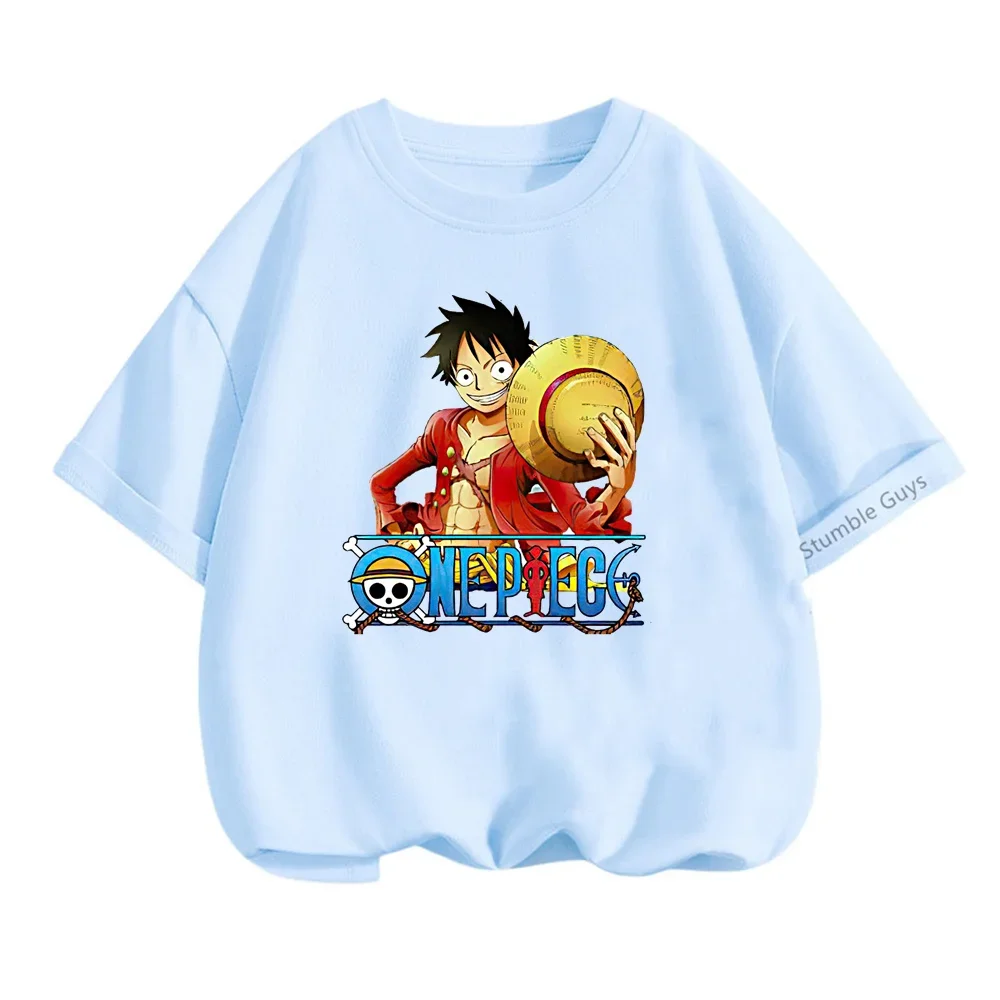 3-14 Years Kids Anime One Pieces Tshirt Luffy T-Shirts for Boys Clothes Girls T-shirt Short Sleeve Fashion Teen Tops Tee