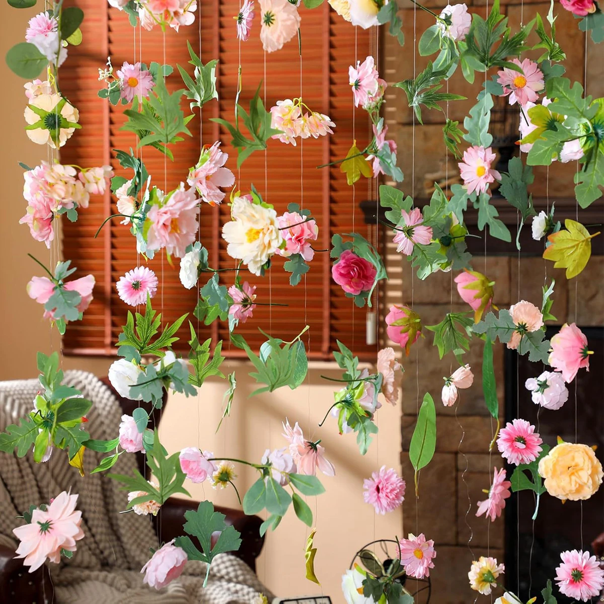 Künstlicher Blumen-Vorhang Rosa Rosen-Girlandenvorhang 220cm Blumen-Türvorhang für Hochzeit Party Heim-Dekoration Fenster Raumteiler – Detail 4