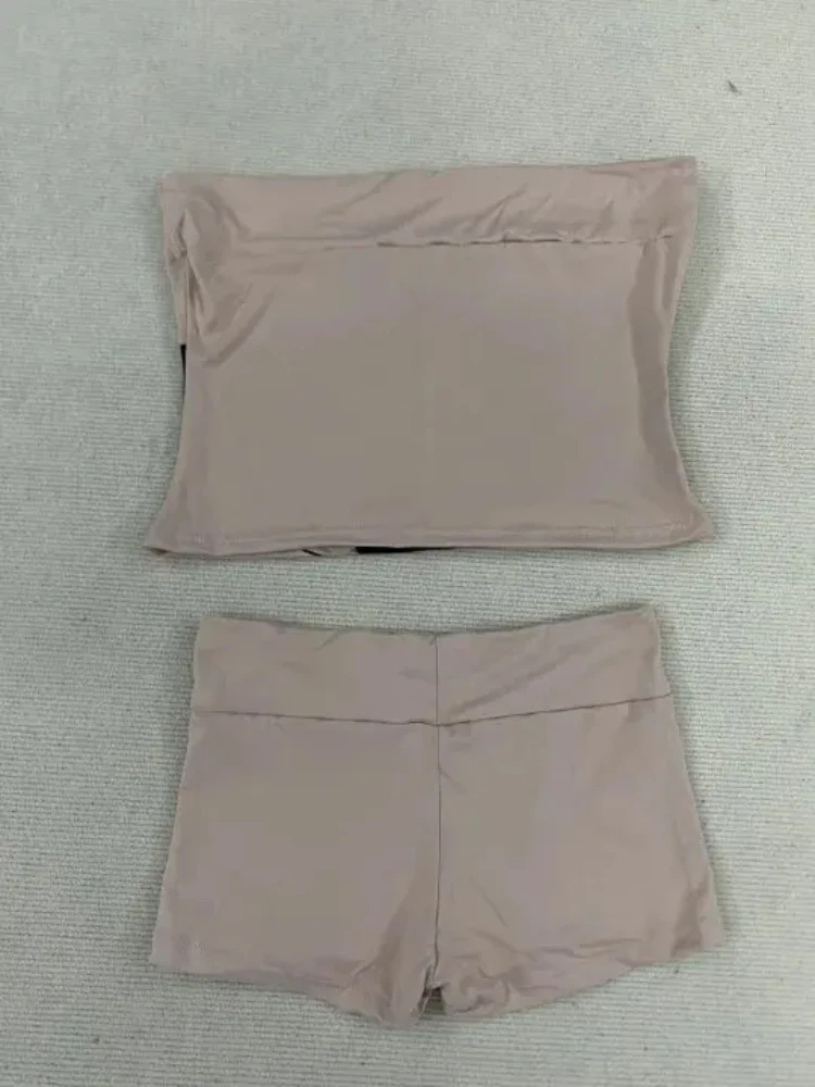 Harajuku Aesthetics Gothic Hot Girl Strapless Vest Women's Fashion Summer Crop Exposed Short Style Chest Wrapped Top Shorts Sets