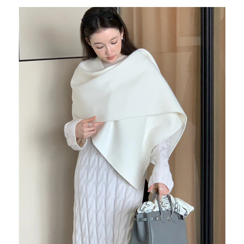 

Теплый двусторонний кашемировый шарф-накидка ручной работы с высокой плотностью ворса, осенне-зимний модный аксессуар класса люкс