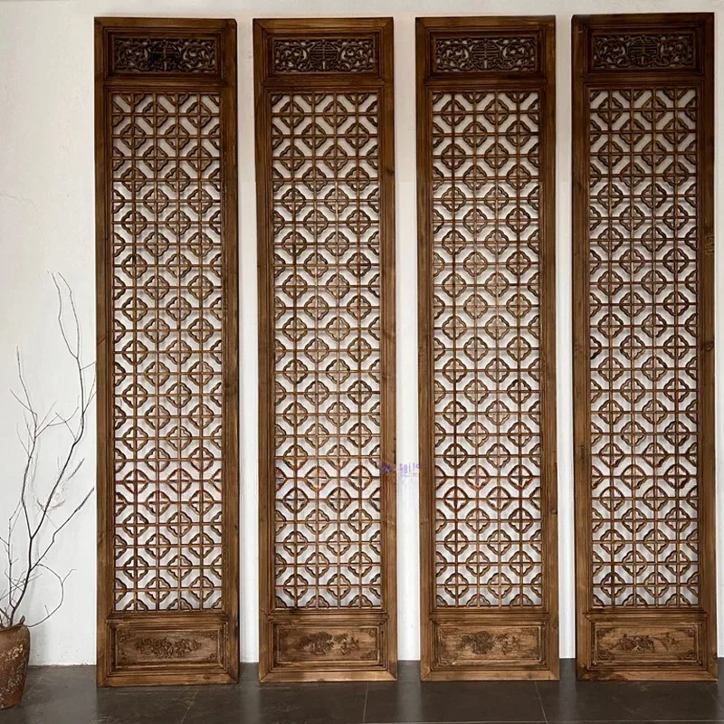 

que partition screen lattice room background wall retro doors and windows Dongyang wood carving old ization