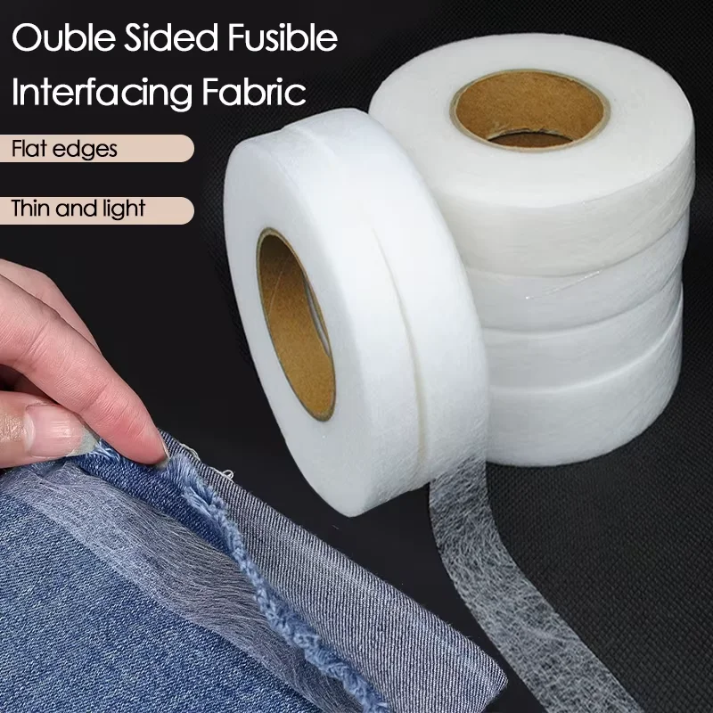 64m Double Sided Iron-On Interlining Lightweight Non-Woven Fusible Web for DIY Garment, Washable Sewing Adhesive