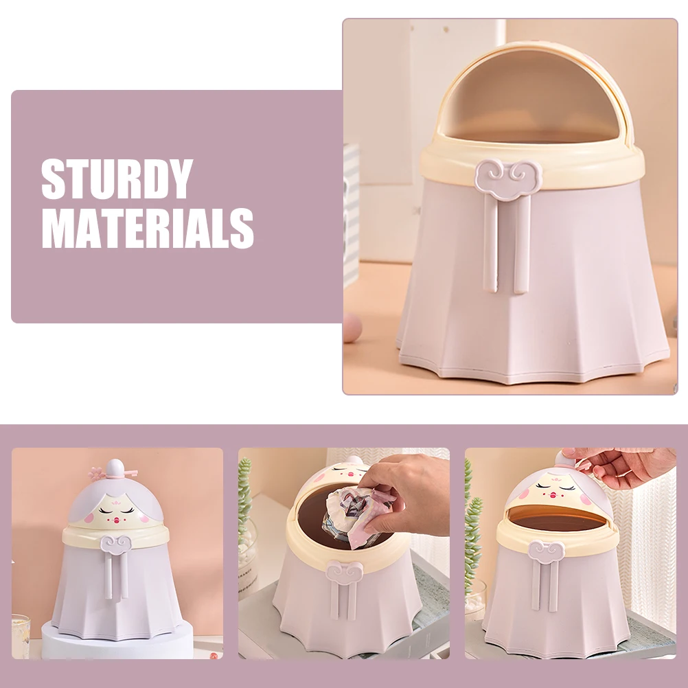 

Chinese Style Trash Can Desk Small with Lid Bin Garbage Plastic Mini Cans Desktop Countertop Office
