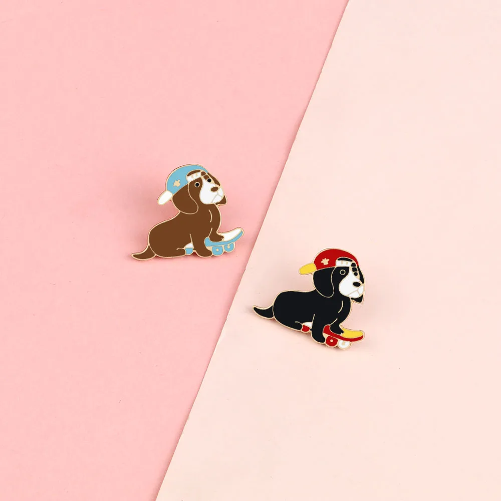 Funny Skateboard Dogs Enamel Pins Cartoon Lapel Brooches Women Men Hat Backpacks Clothes Badges Friends Gifts Jewelry for Kids