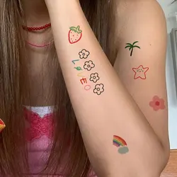 6pcs Cute Cartoon Pattern Colored Flower Heart Temporary Tattoo Stickers Small Pattern Animal Waterproof Magic Tattoo for Girls