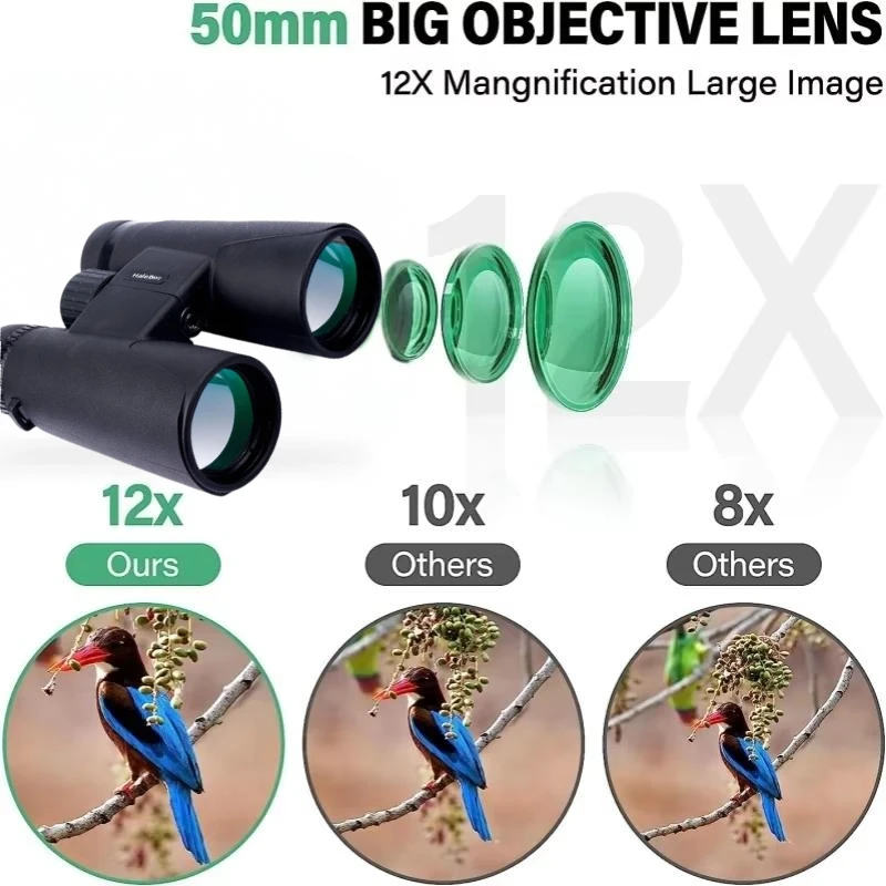 12X50 HD Professional Binoculars Telescope Long Range High Magnification IPX4 Waterproof Telescope,For Birdwatching Spyglass