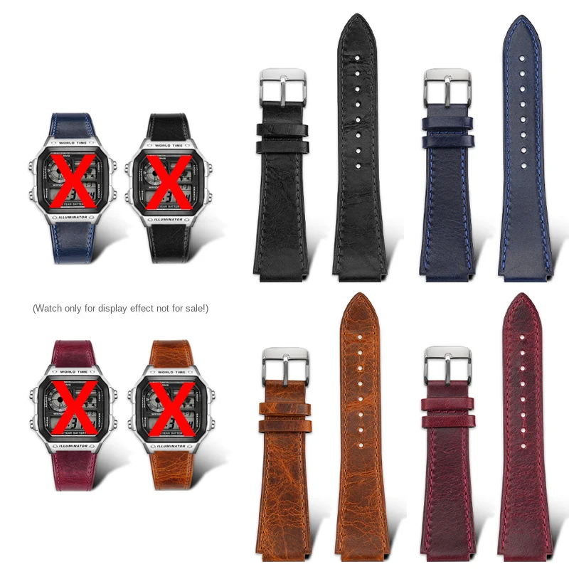 24x18MM New Retro Cowhide Watchband For Casio 3299 AE1200WH  AE1300 Watch Convex End Wristband Vintage Small Square Watch Parts