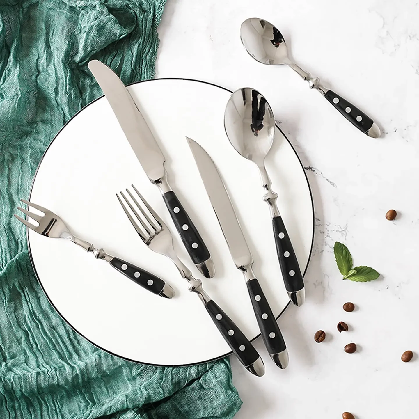 Star point stainless steel Western tableware knife, fork, spoon, steak knife, fork, spoon, tea spoon, cake fork set, Western tab