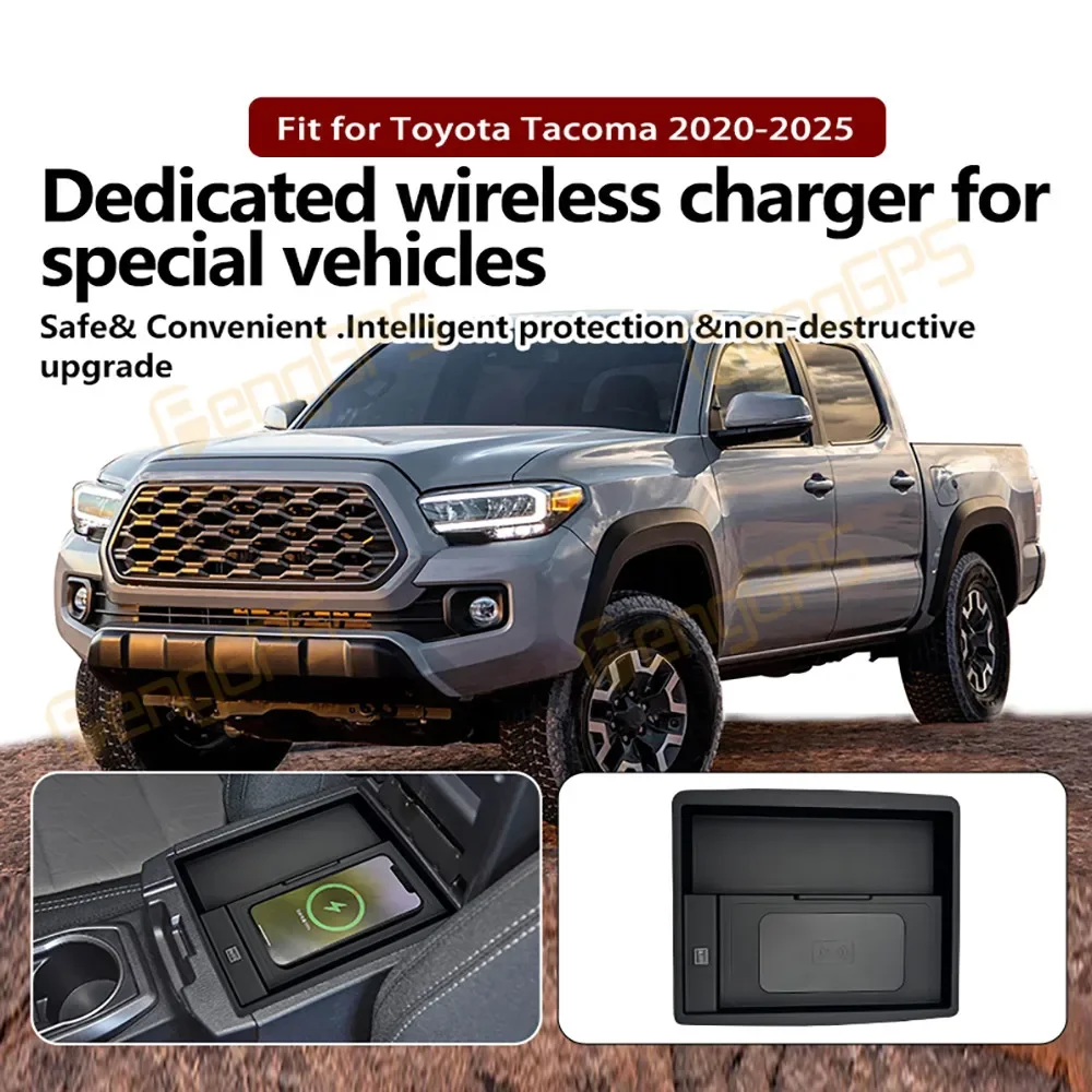 Dedicated Car Wireless Charger 15W Center Console Fast Phone Charging Panel for Toyota Tacoma 2020-2025 Interior Accessories