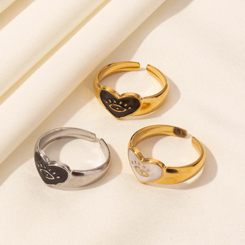 1/3pcs Huitan Punk Black Heart Rings for Women Personality Handmade oil drip Rings Daily Wear Party Statement Accessory Jewelry