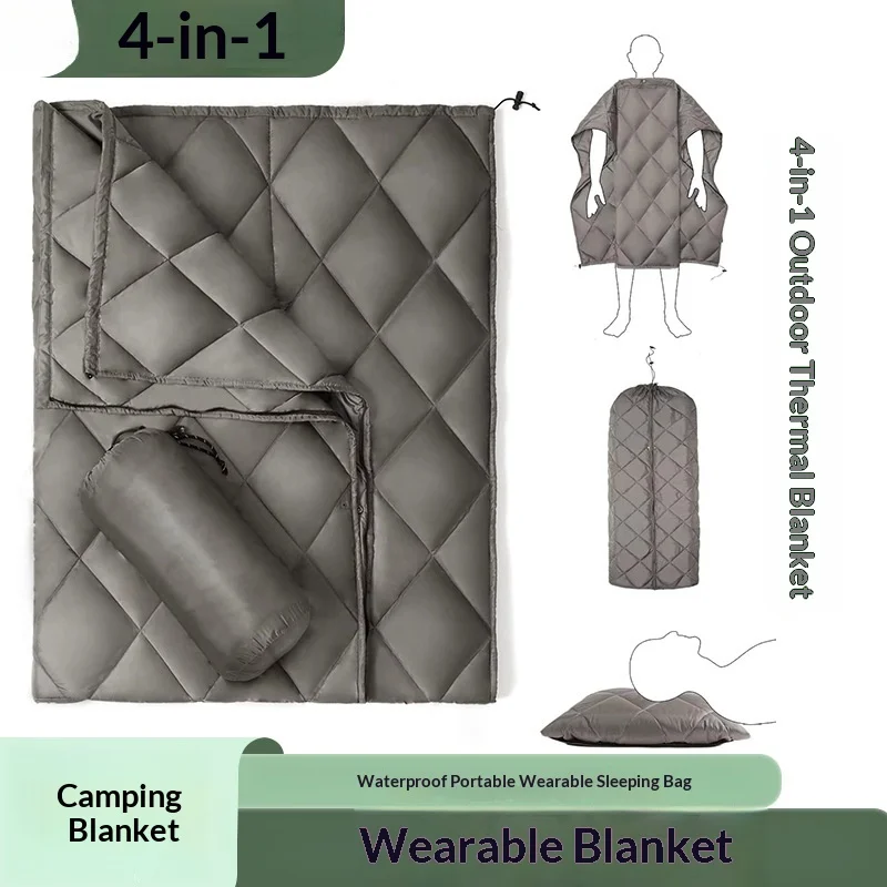 Outdoor blanket4Combination1Multifunctional Quilted Blanket Waterproof Portable Sleeping Bag Wearable Shawl Camping Blanket