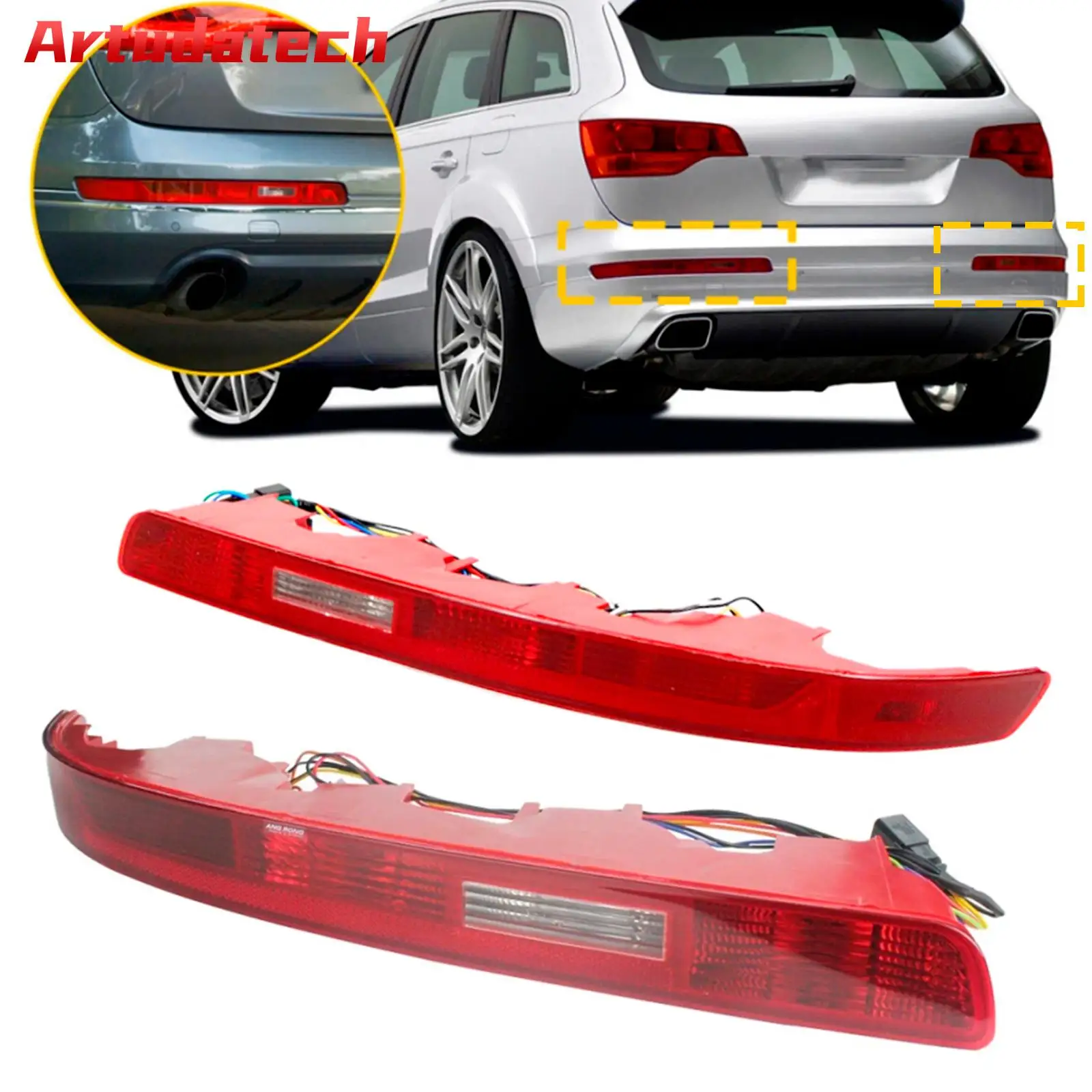 Artudatech Left&Right Rear Bumper Reflector Tail Light Lamp Red Lens For Audi Q7 2007-2015 Car Accessories