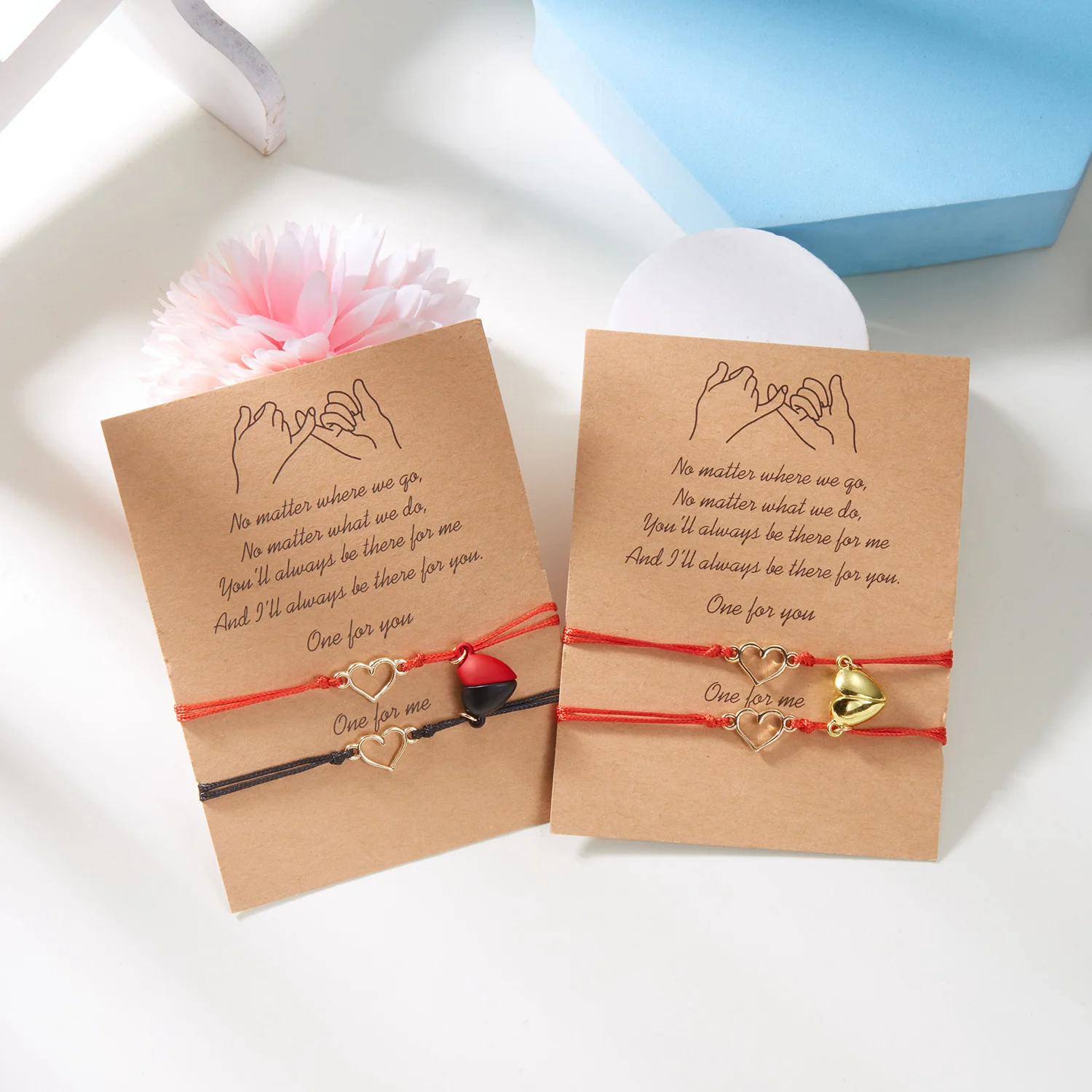 أزياء الحب القلب المغناطيسي مطابقة أساور للأزواج للنساء الرجال محظوظ الأحمر قابل للتعديل حبل سلسلة سوار مجوهرات الصداقة