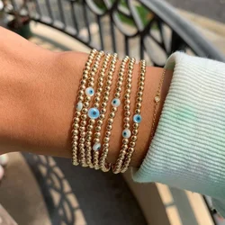 Vlen Evil Eye Bracelet for Women Protection Jewelry Adjustable 18K Gold Plated Beads Pulseras Gift for Her