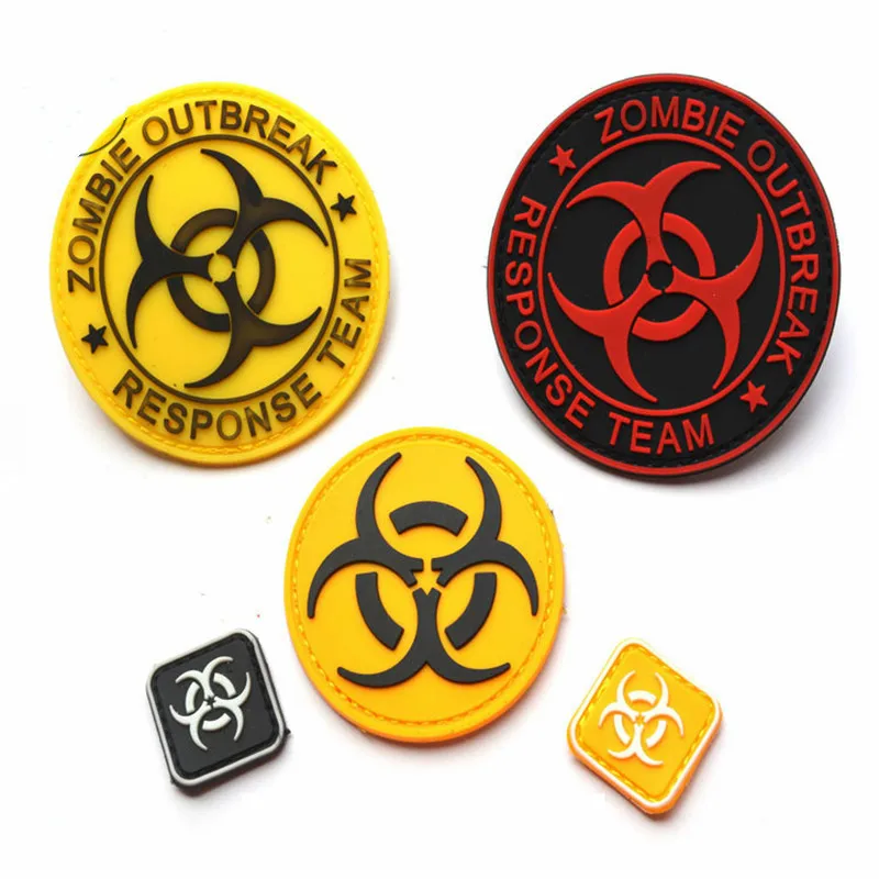 Soft Silicone Hook and Loop Badge Eco Friendly PVC Military Rubber Patch Zombie Outbreak Backpack Stickers Clothes Hat Applique