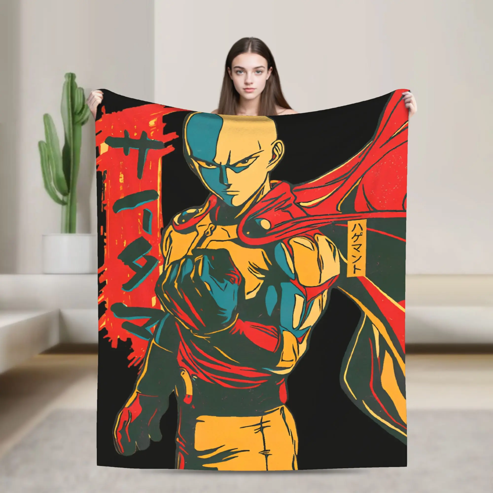One Punch Man Saitama Anime Graphic Super Warm Blanket  Picnic Plush Bedding Throws Print Flannel Bedspread Sofa Bed Cover