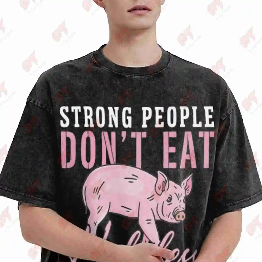 Vegan Strong Don't Eat Animals Vintage Washed Tee Pure Cotton T-Shirt