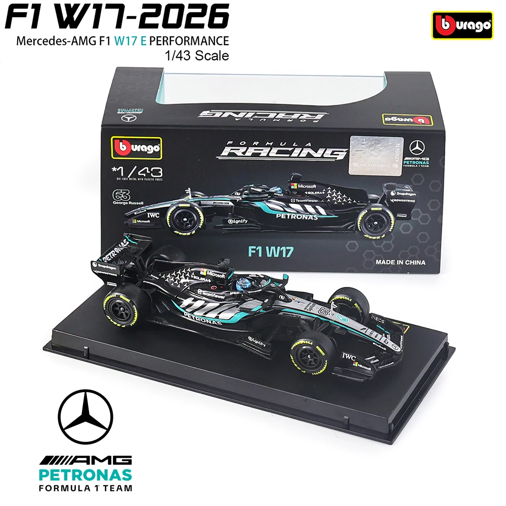 ブーラゴ-1-43-2026-f1-メルセデスamg-w17-63-ジョージ・ラッセル-12-キミ・アントネッリ-合金製-高級ダイキャスト製-車モデル-おもちゃ