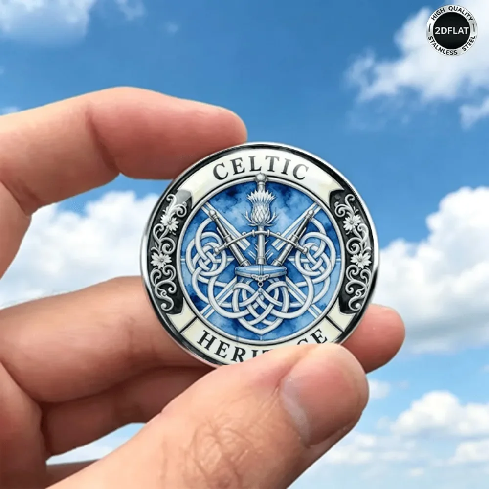 6-20Pcs 2D Flat Celtic Heritage Brooch, Scottish Thistle Bagpipe Knot Stainless Steel Lapel Pin, Backpack Suit Decorative Badge