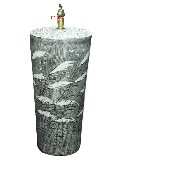 

Retro ceramic column basin integrated courtyard balcony floor-to-ceiling washbasin circular column basin