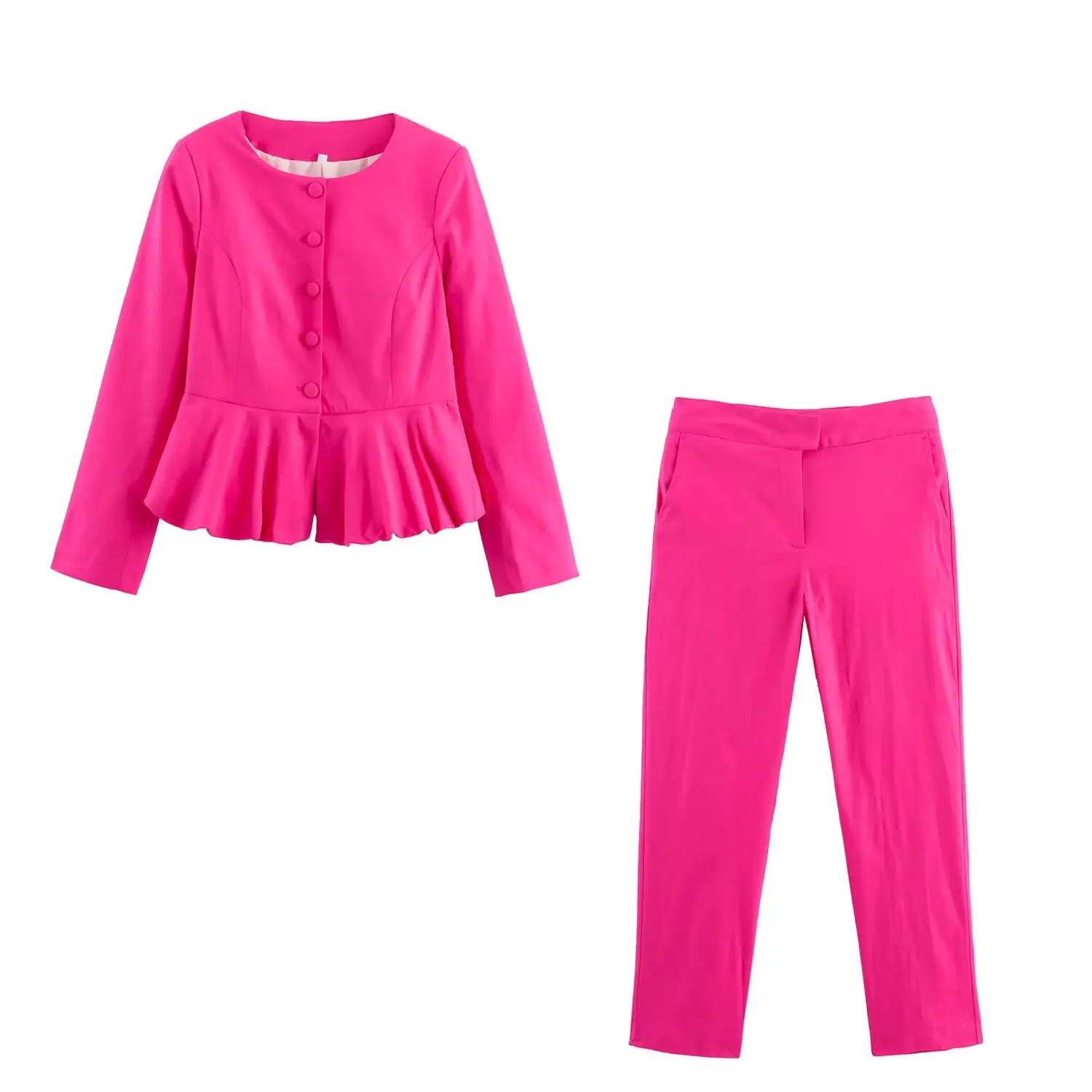 Herbst Mode Casual Langarm Oansatz Einreiher Einfarbig Slim Fit Anzug Oberbekleidung + Zipper Fly Gerade-Bein Hosen set