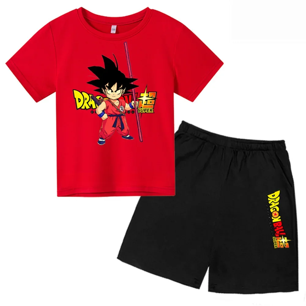 Dragon Ball T-Shirt 2pcs Set Pirate King Boys Girls Teenager Summer Short Sleeve Children Casual Tops Tee Shirt Set Kid Clothes