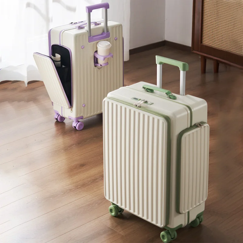 

20/24-дюймовый чемодан большой вместимости спереди 1:9, боковой многооткрывающийся дорожный чемодан, расширяемый дорожный чемодан, студенческий чемодан на колесиках