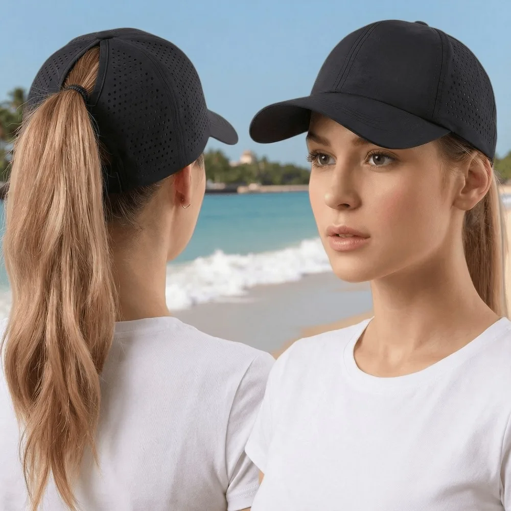 Unisex baseball cap with ponytail opening - breathable quick-drying mesh cap, suitable for both men and women, adjustable design