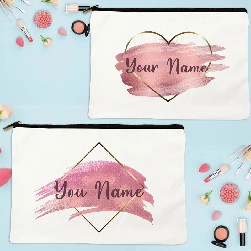 Custom Your Words or Name Print Canvas Zip Pouch Pencil Case Cosmetic Toiletry Storage Bag Personalized Makeup Bags Best Gifts