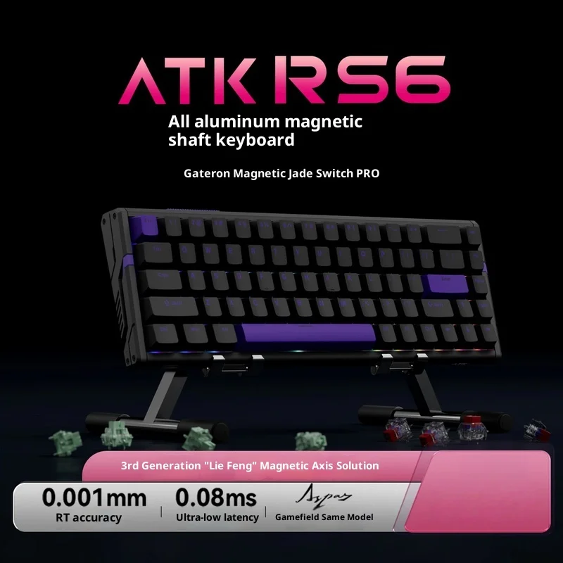 لوحة مفاتيح أصلية Atk Rs6 ذات محور مغناطيسي احترافية للرياضات الإلكترونية لوحة مفاتيح كمبيوتر ميكانيكية من الألومنيوم لوضع واحد عالي الجودة