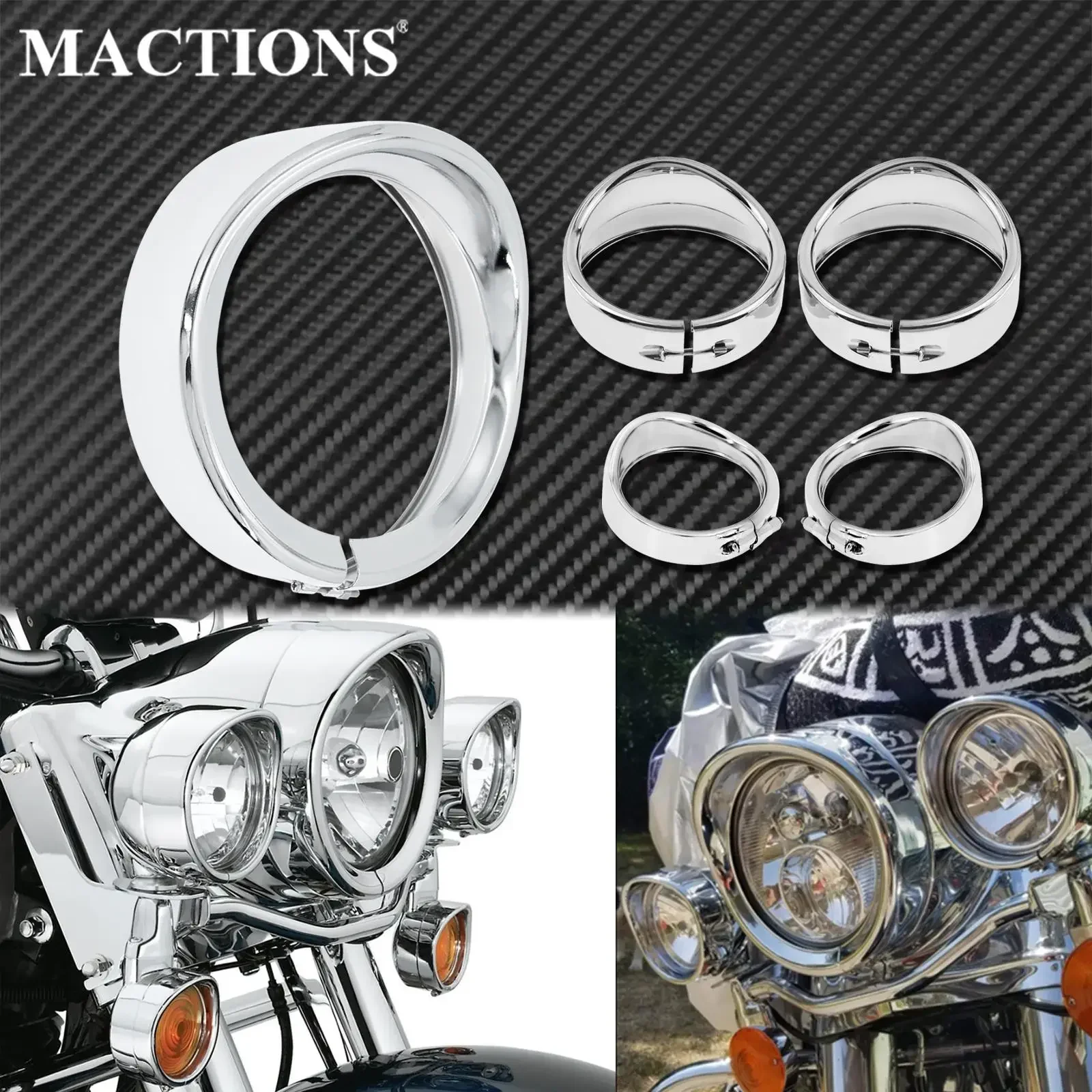 Motorcycle Chrome 7''Headlight Trim Ring+4.5'' Fog Light Cover +Visor Style Turn Signal Trim Ring For Harley Softail FLH Touring