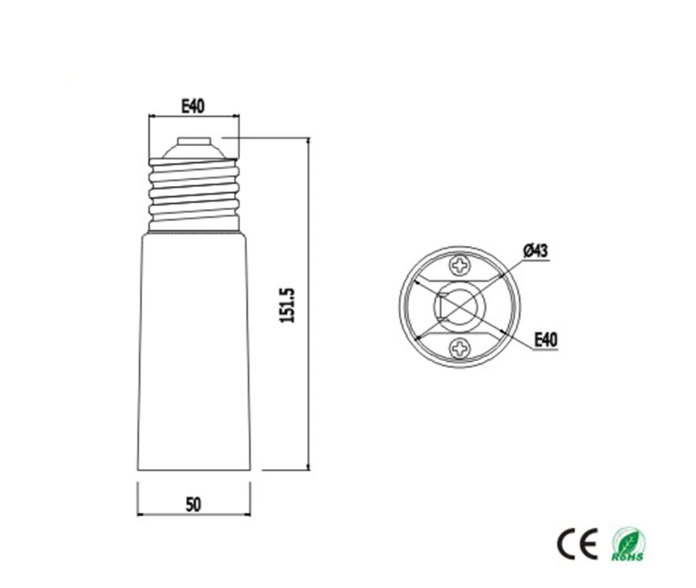 Imagem -05 - Adaptador do Prolongamento do Soquete da Luz do Halogênio Suporte da Base da Lâmpada Conversor Escondido Led Cfl E39 E40 a E40 L93 mm L151 mm Peças